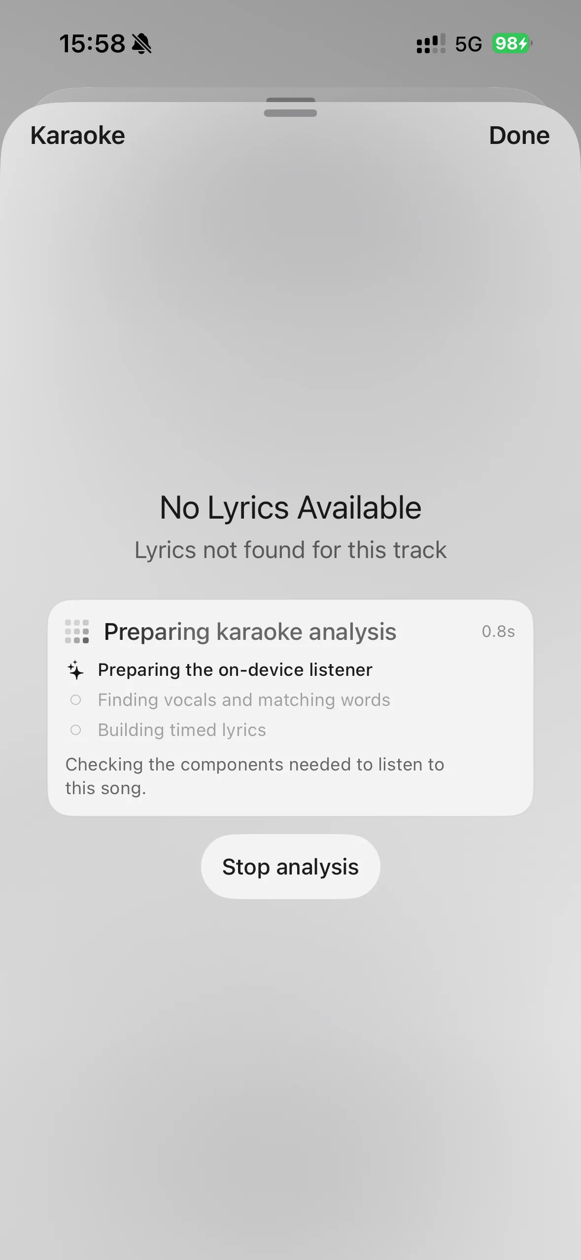 Sidus starting on-device analysis to create timed lyrics on iPhone