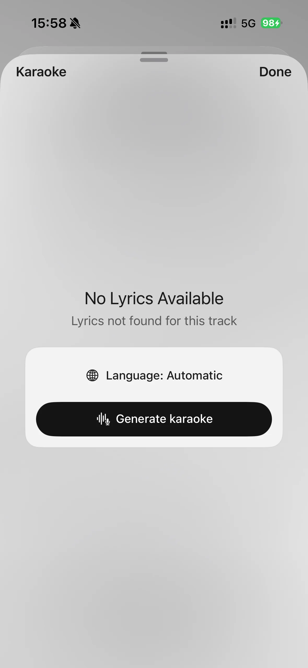 Sidus karaoke screen ready to generate timed lyrics when a song has no lyrics