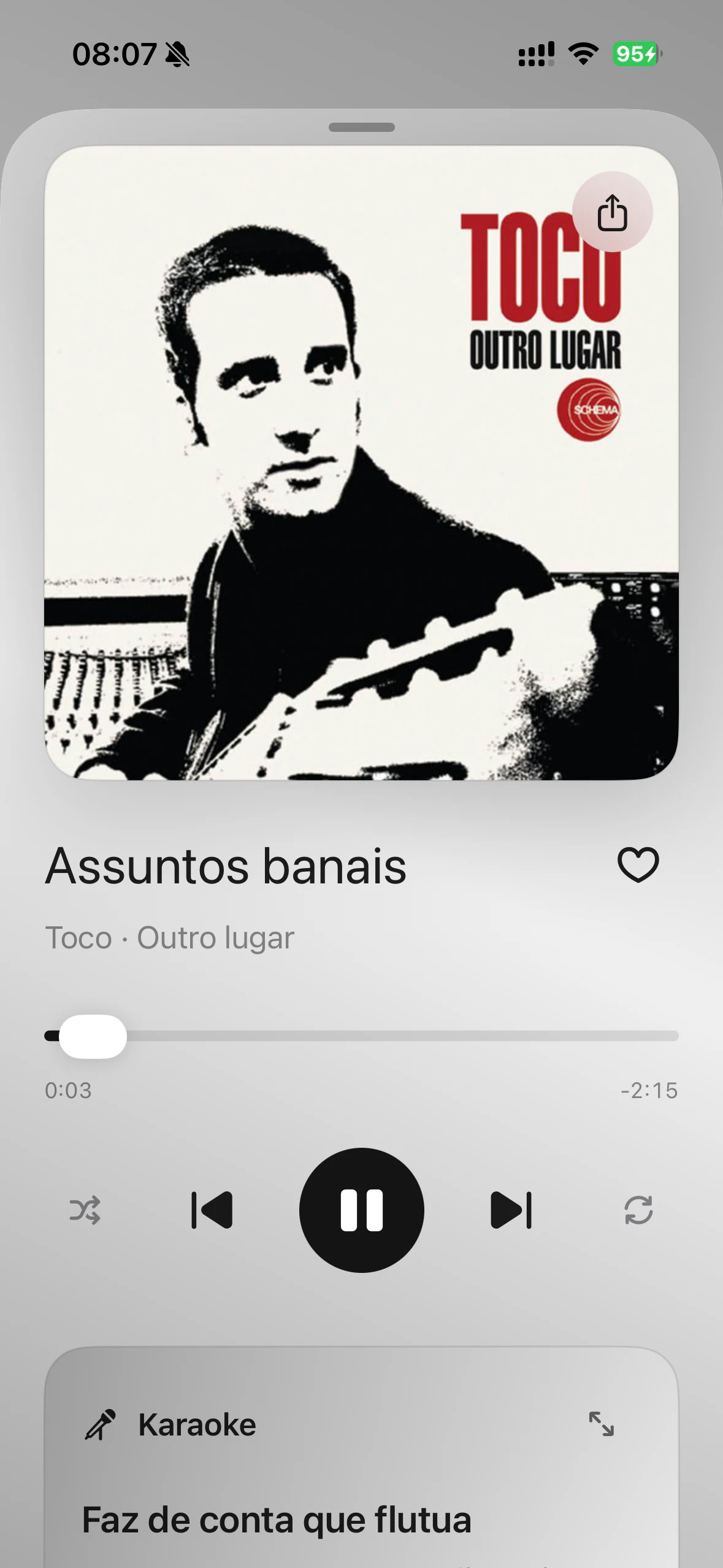 Sidus now-playing screen on iPhone with album artwork, playback controls, and karaoke preview