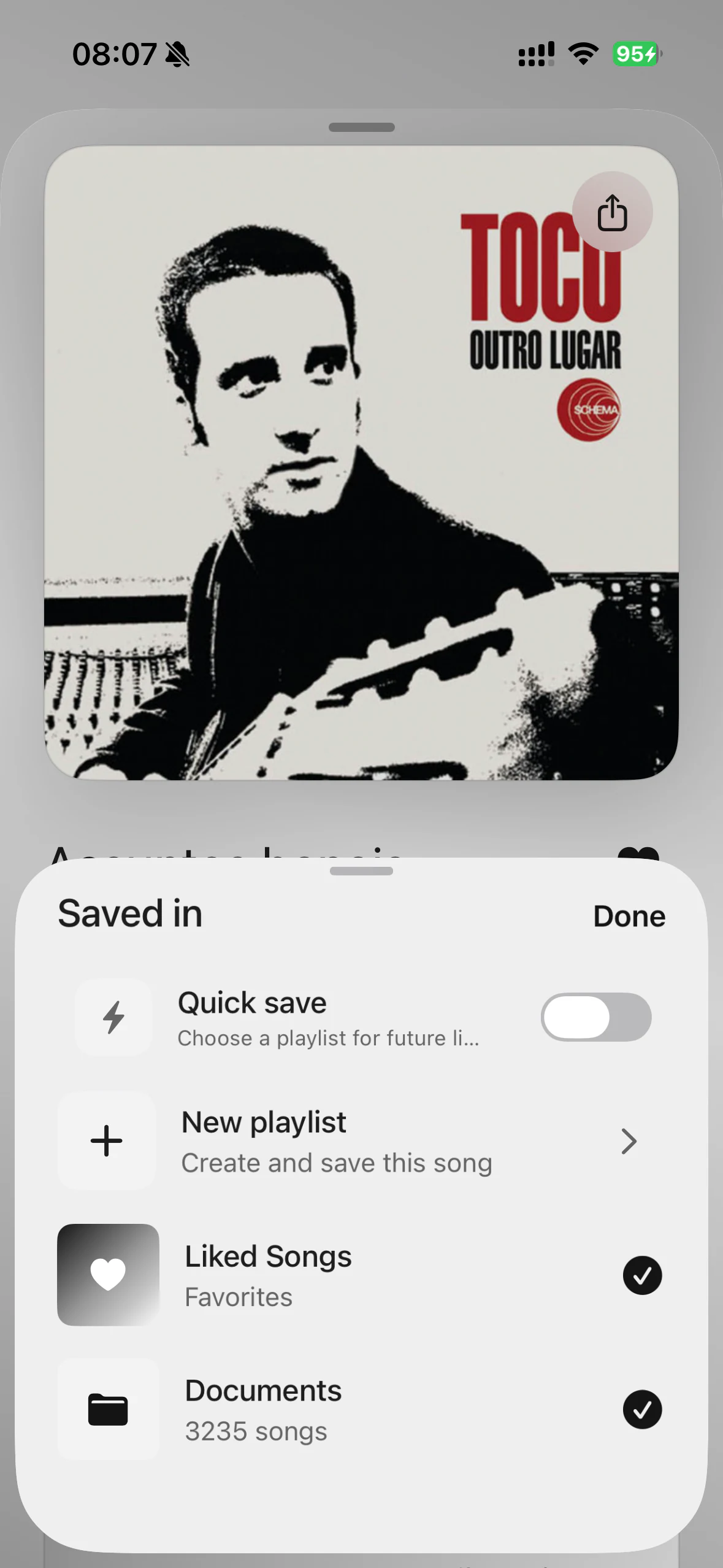 Saved in sheet for choosing playlists and creating a new playlist for the current song