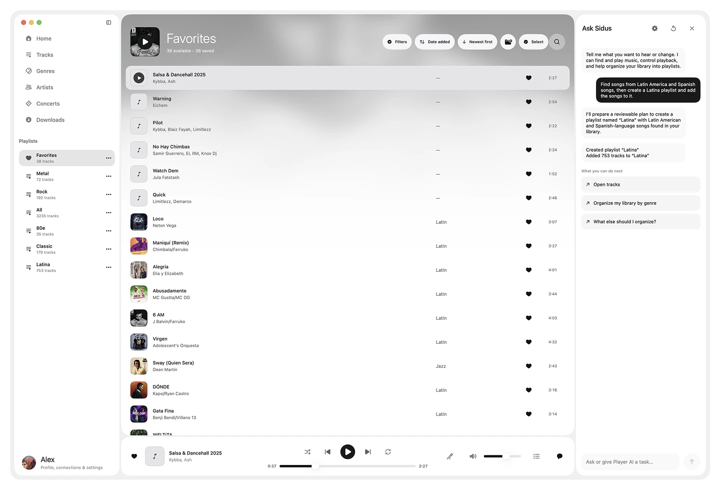 The new playlist after approved Player AI changes were applied in Sidus